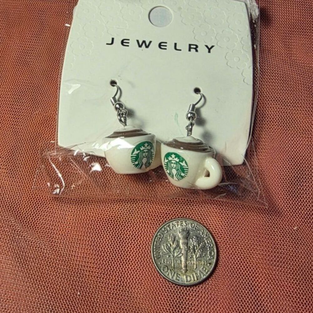 NWT Starbucks Coffee Cup Novelty Dangle Earrings Miniature Barista Gift